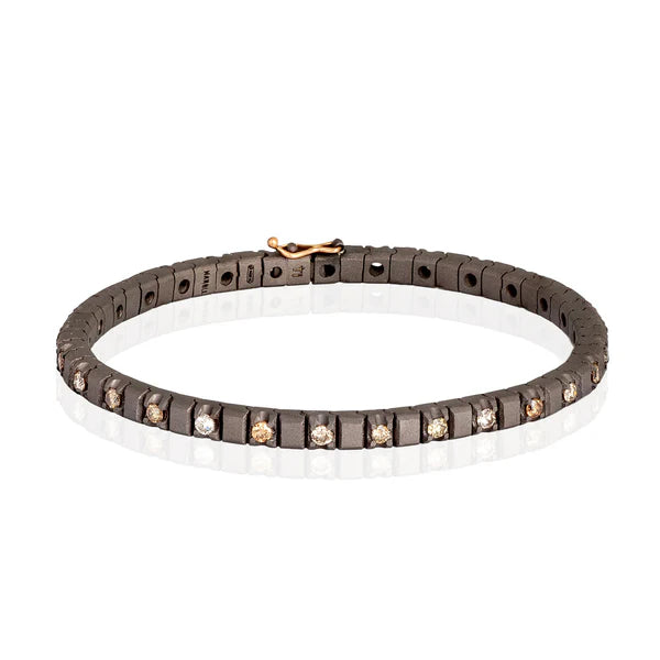 Mano|J BRACCIALE TENNIS CLASSICO IN TITANIO, ORO ROSSO 18 KT E DIAMANTI BROWN DA 5 PUNTI ALTERNATI MINTENBRALTBROWBR5PT_19