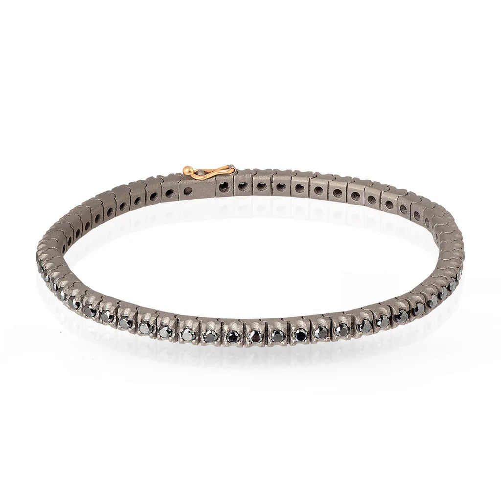 Mano|J BRACCIALE TENNIS CLASSICO IN TITANIO, ORO ROSSO 18 KT E DIAMANTI BLACK MINTENBRTBBR5PT_20DA 5 PUNTI