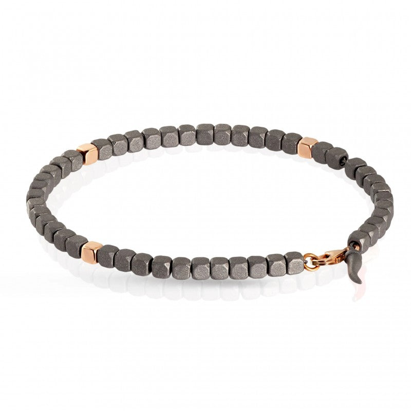 MANO|J. BRACCIALE CUBI PICCOLI IN TITANIO E 3 CUBI IN ORO ROSSO 9 KT - MINBRT23TZAFBARK