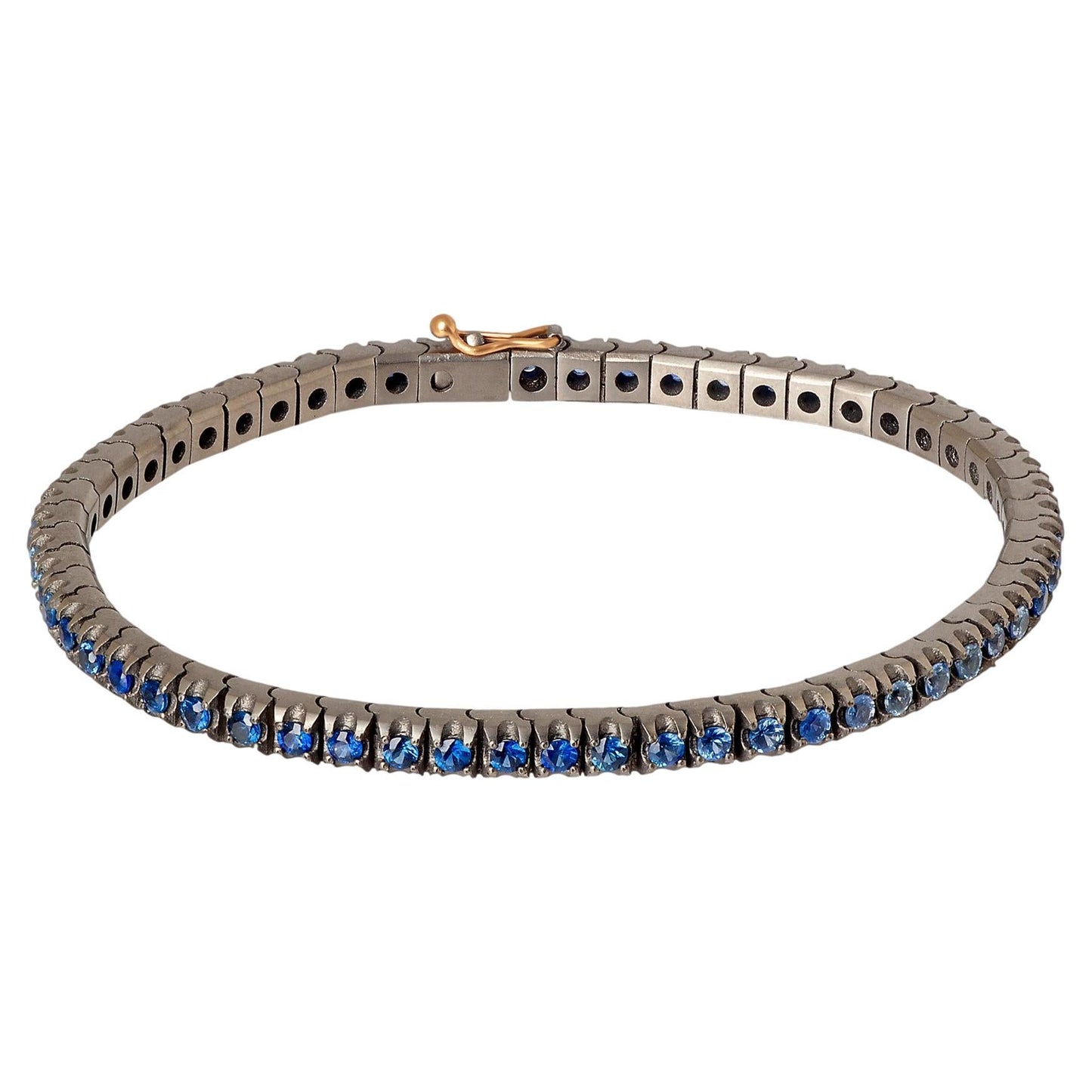 Mano|J  BRACCIALE TENNIS CLASSICO IN TITANIO, ORO ROSSO 18 KT E ZAFFIRI BLU  DA 5 PUNTI: MINTENBRTZAFSBR5PT_21