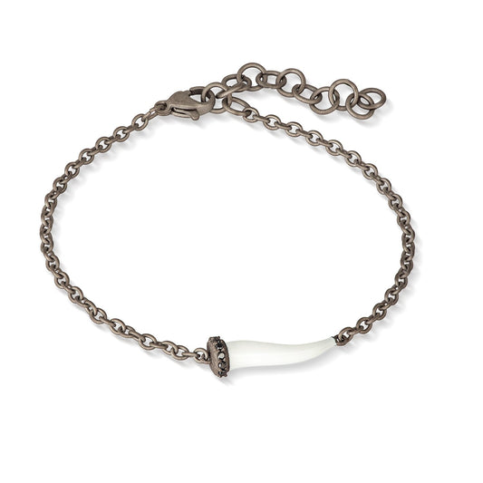 Mano|J BRACCIALE CHARMS CON CORNETTO SMALTATO BIANCO IN TITANIO, 5 BLACK E CATENA CHBRT5BBRKSMBIANCO